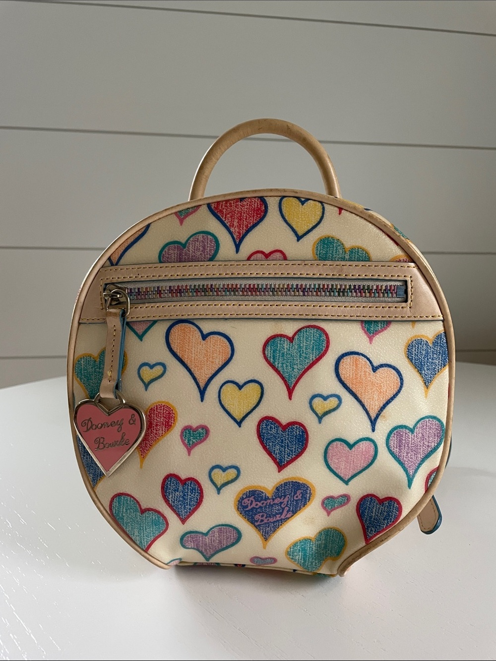 Vintage Dooney & Bourke Mini Backpack Heart Print Leather Trim Rare Y2K